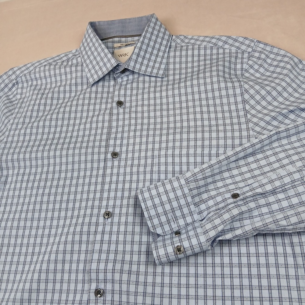WRK Melange 15 32-33 Mens Shirt Button Up Long‎ Sleeve Athletic Cotton 19x28